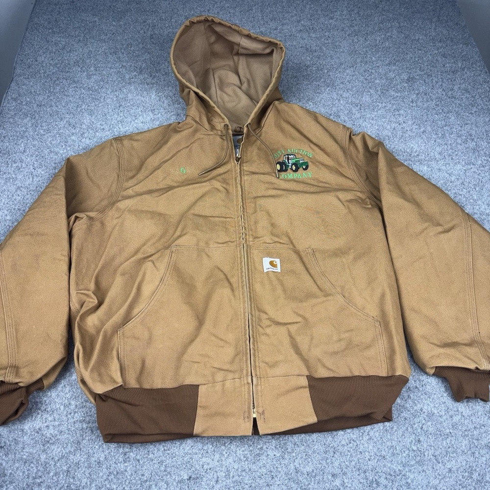 Carhartt Jacket Mens Xl Brown Hooded Duck Canvas Workwear Durable Made‎ In USA